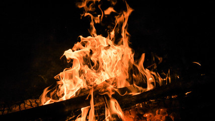 Flames in campfire, Close up