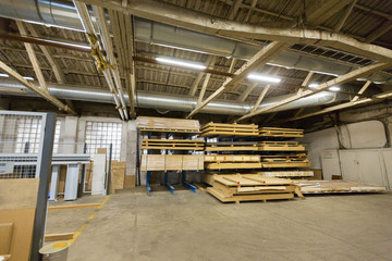 boards storing at woodworking factory warehouse