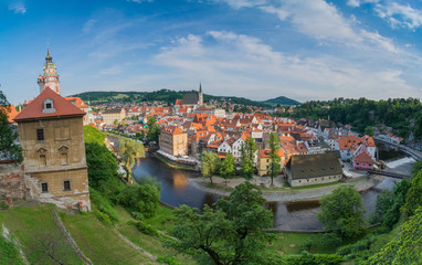Naklejka na ściany i meble Panoramic view over Cesky Krumlov town in beautiful Summer town