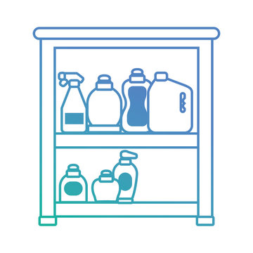 Flat Line Blue Bathroom Shelf With Beauty Products Vector Illustration