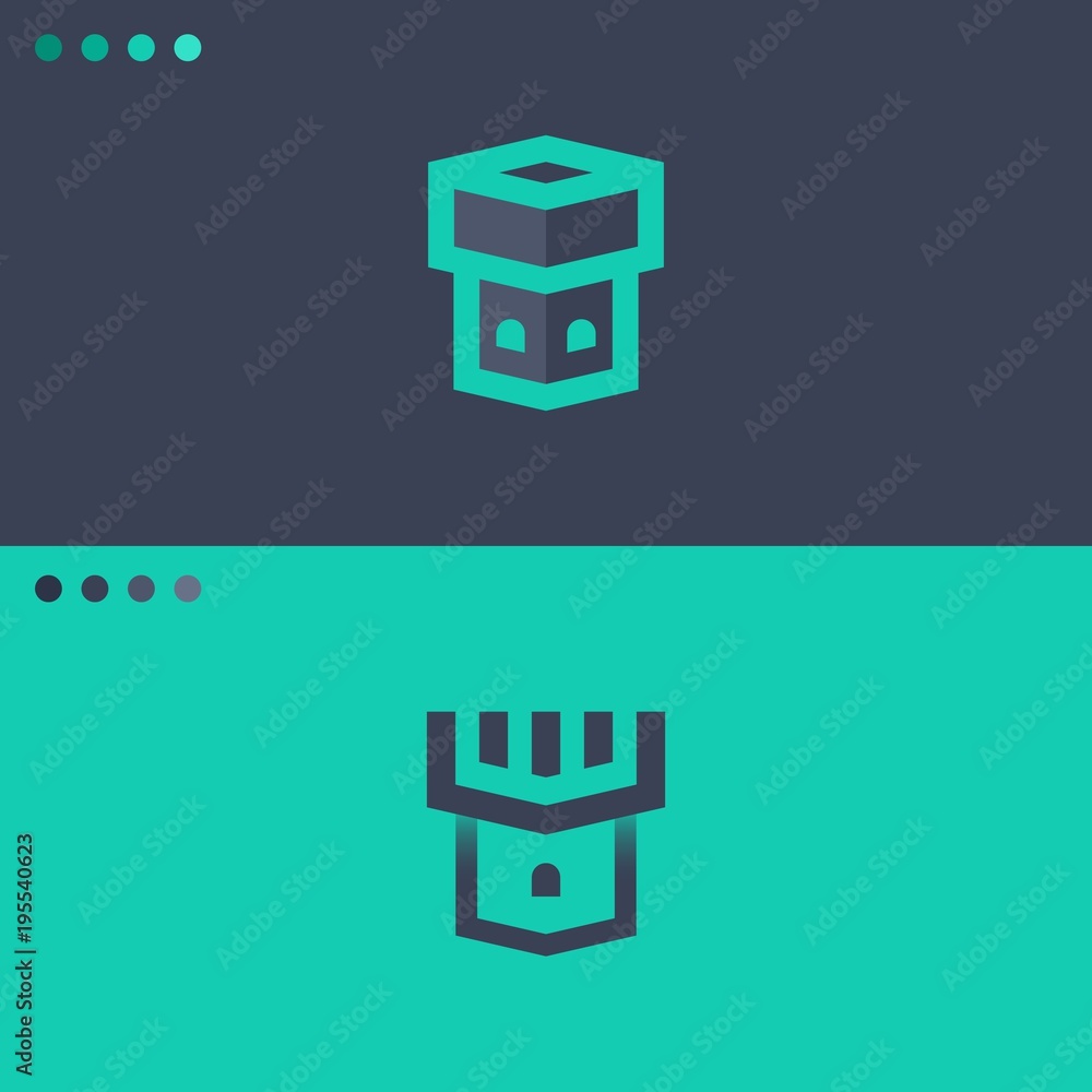 Poster minimalist vector logotypes of tower or castle with bold lines. concept of security