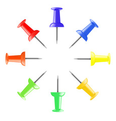 Set of colorful push pins. Vector illustration isolated on white background.  EPS10