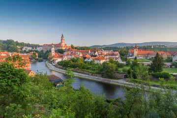 Fototapeta na wymiar Cesky Krumlov castle and Vltava river view in the morning, in Summer time