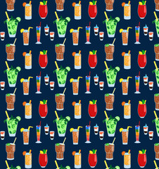 Seamless pattern of cocktails fresh juice drink alcohol vector illustration