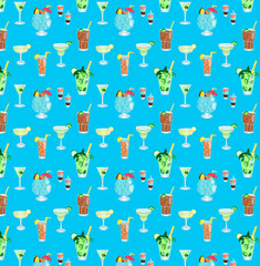 Seamless pattern of cocktails fresh juice drink alcohol vector illustration