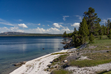 West Thumb Geyser Basin and West Thumb Lake in Yellowstone National Park, Wyoming