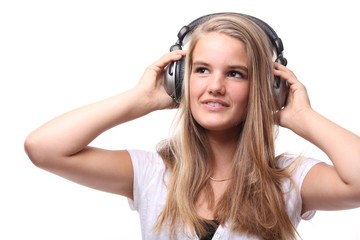 Naklejka premium Caucasian woman with a headphone