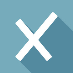 Obraz premium Wrong mark icon. White flat icon with long shadow on background