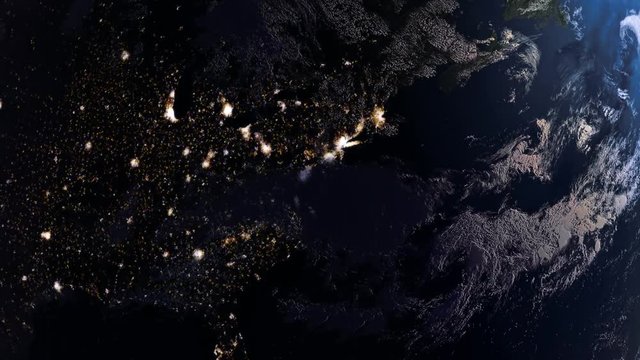 Realistic Earth Rotating in sunrise - USA
