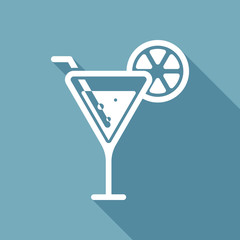 cocktail. simple silhouette. White flat icon with long shadow on background