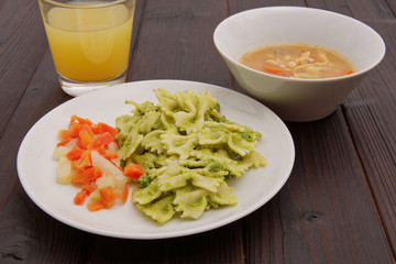 Pasta with peas pesto on a background