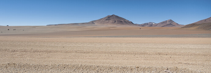 Panoramic view over the Salvador Dali Desert in Eduardo Avaroa Andean Fauna National Reserve,...
