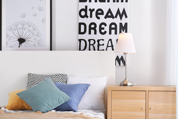 Bedroom interior with elegant table lamp