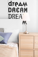 Bedroom interior with elegant table lamp