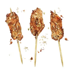 Poster Mini-kebabs met kip. Aquarel illustratie. © nataliahubbert