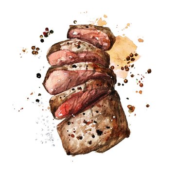 Roast meat. Watercolor Illustration. 