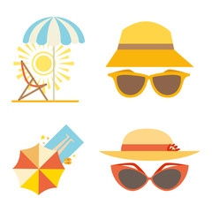 Beach accessories summer hats collection vector fashion beach travel beautiful head protection cap.