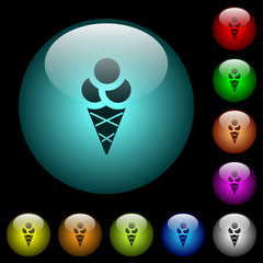 Ice cream icons in color illuminated glass buttons