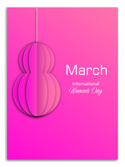8 March. Happy Women's day greeting card on pink background. Paper craft. 8 March Vector