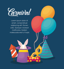 Circus carnival infographic with balloons and related icons over blue background, colorful design vector illustration