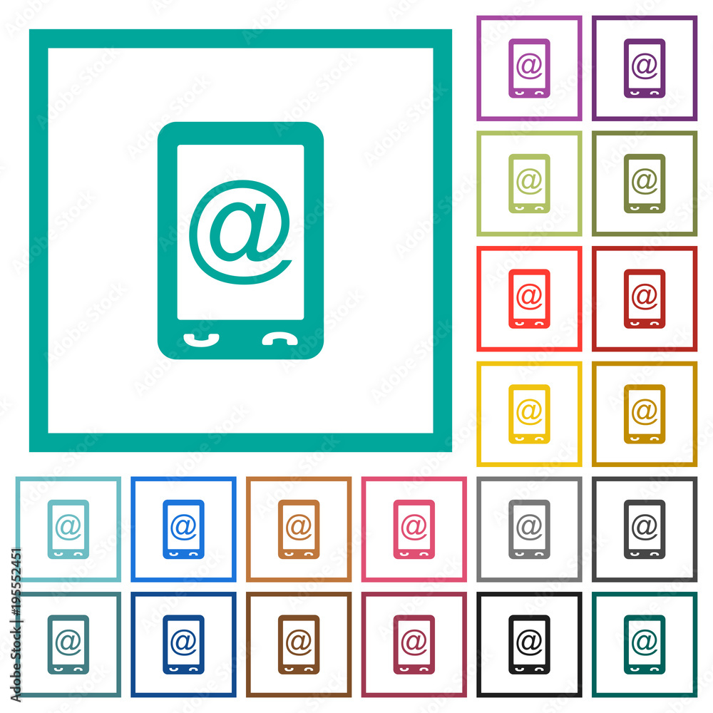 Poster mobile mailing flat color icons with quadrant frames