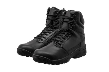 Black military leather boot isolated on white