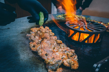 Feuerplatte grilled smoked BBQ Burger & Steak