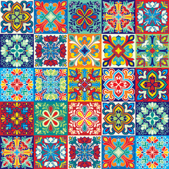 Seamless vector tile pattern. Colorful lisbon, mediterranean floral ornament pattern. Square flower blue mosaic. Islam, Arabic, Turkish, Pakistan Moroccan Portuguese motifs vector