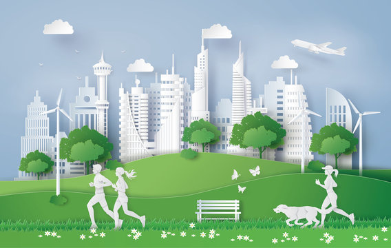  Illustration of eco concept,green city in the leaf.