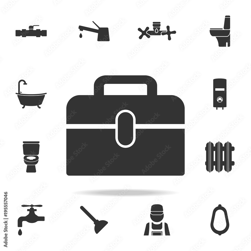 Poster briefcase tool icon. detailed set of plumber element icons. premium quality graphic design. one of t