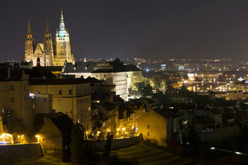 Obraz na płótnie Canvas Winter night Prague City with gothic Castle, Czech Republic