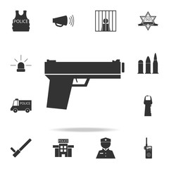 police gun silhouette icon. Detailed set of police element icons. Premium quality graphic design. One of the collection icons for websites, web design, mobile app