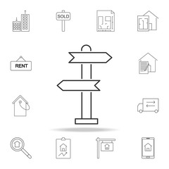 Signpost, pointer line icon. Set of sale real estate element icons. Premium quality graphic design. Signs, outline symbols collection icon for websites, web design, mobile app