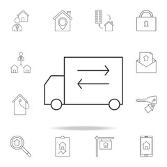 Cargo-carrying icon, relocation symbol icon. Set of sale real estate element icons. Premium quality graphic design. Signs, outline symbols collection icon for websites, web design