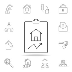 Obraz premium Home arrow in dashboard icon. Set of sale real estate element icons. Premium quality graphic design. Signs, outline symbols collection icon for websites, web design, mobile app