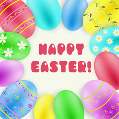 Happy Easter background with painted eggs