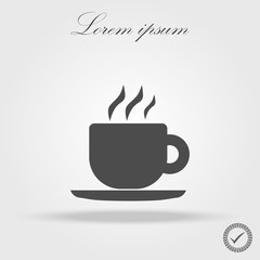 Coffee cup vector flat icon. Tea cup. Brown coffee cup sign on milk background.