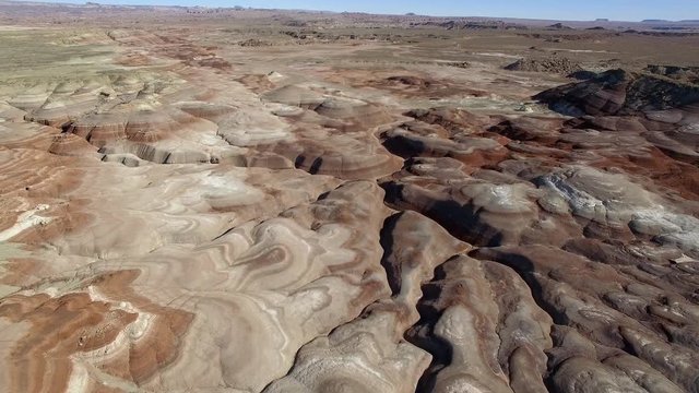 Aerial view high above the Utah desert view the Mars like landscape.