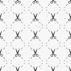 Scissors pattern seamless in simple style vector illustration. Barbershop and beauty salon background. Hairdresser black scissors on white background