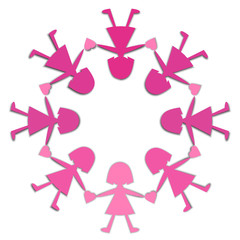 Paper cut out people vector. Women holding hands. Mandala made of girls. Team concept vector.