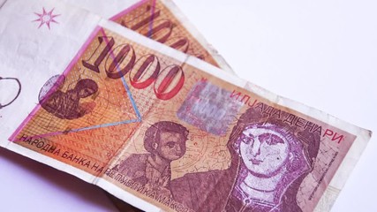 Macedonian money in slow motion close up view