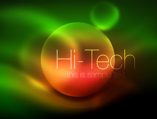 Blurred neon glowing circle, hi-tech modern bubble template, techno glowing glass round shapes or spheres. Geometric abstract background