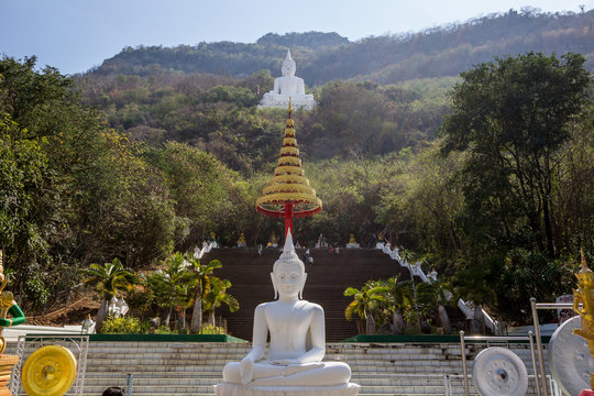 Buddha Sakkol Sima Mongkol or Luang Por Khao at the base and on Si Siat Mountain at Wat Theppitak Punnaram,Phaya Yen,Pakchong district,Nakhon Ratchasima,northeastern Thailand.