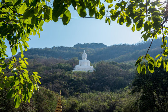 Luang Por Khao or white big Buddha on Si Siat Mountain,Wat Theppitak Punnaram,Phaya Yen,Pakchong district,Nakhon Ratchasima,northeastern Thailand.The statue was named Buddha Sakkol Sima Mongkol.