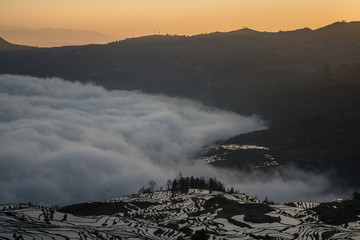 At Duoyishu Viewpoint with morning sky on background in Yuanyang, South of China.