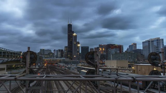 Time Lapse of Trains and the Chicago Skyline 24 FPS