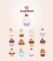 カップケーキのイラストのセット
