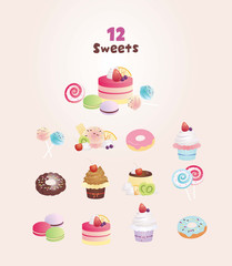 スイーツ＆洋菓子のベクターイラストのセット