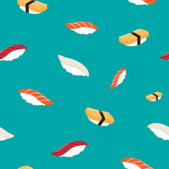 Sushi nigiri style random repeat pattern vector illustration, Seamless pattern