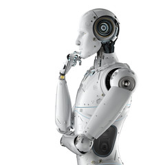humanoid robot thinking - obrazy, fototapety, plakaty